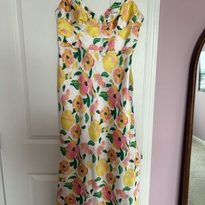 Floral Midi Dress - Yellow and Pink